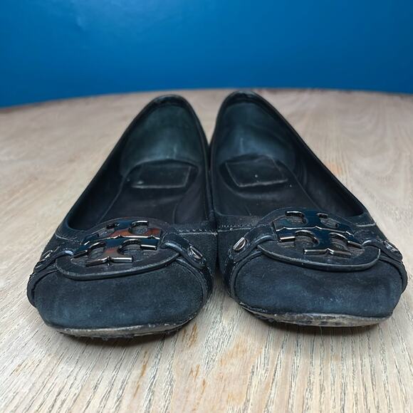 Tory Burch Aaden Suede Ballet Flats Slip Ons Black Gunmetal Size 7.5 - Picture 5 of 10